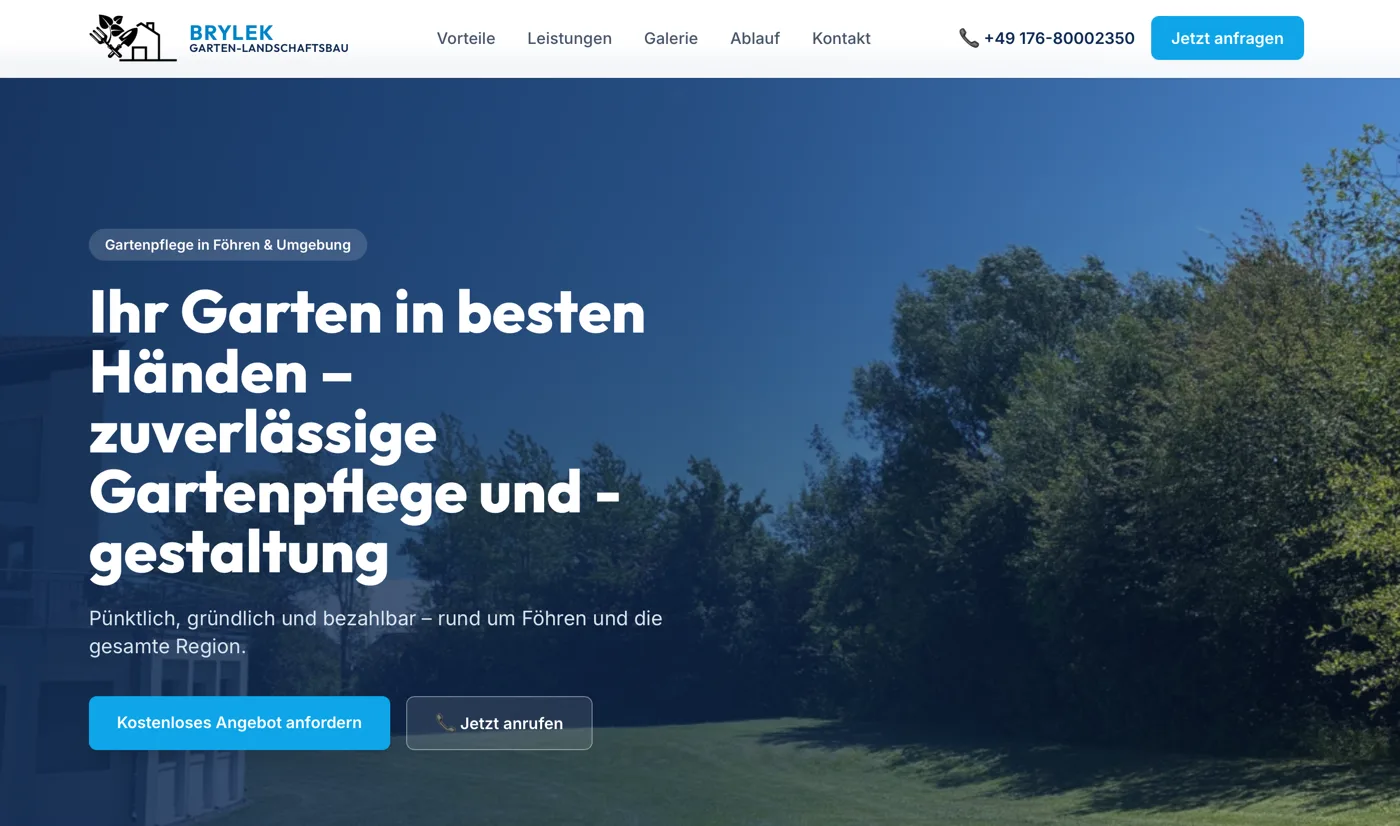 Startseite von Brylek Garten- und Landschaftsbau in der Desktop-Ansicht